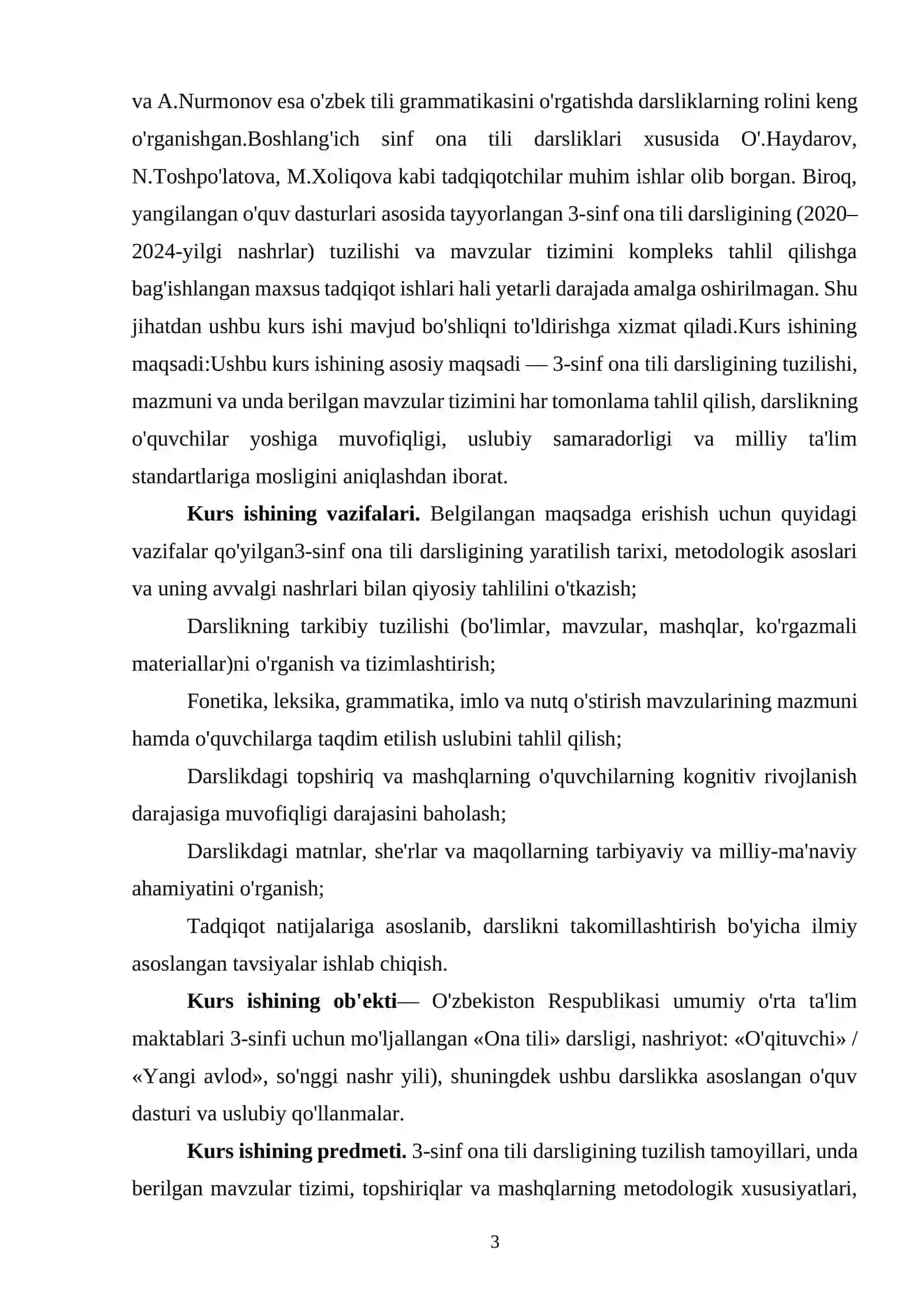 3-sinf ona tili darsligining tuzilishi va unda berilgan mavzular tahlili 3