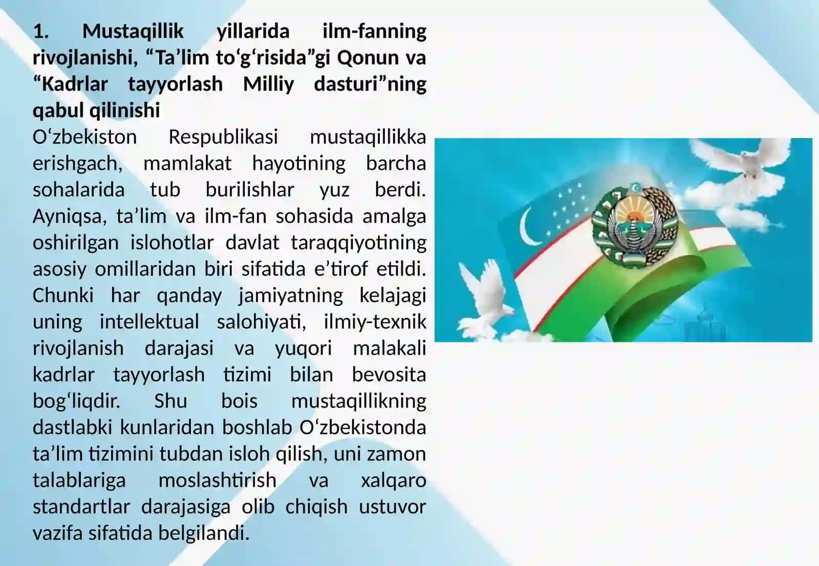 Oʻzbekiston Respublikasida ta’lim sohasida amalga oshirilgan islohotlar 3