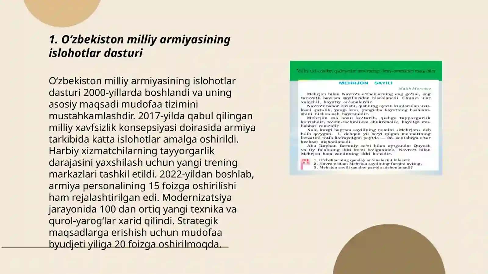 2017-2024-yillar Oʻzbekiston milliy armiyasining mustahkamlanishi va islohotlar 3