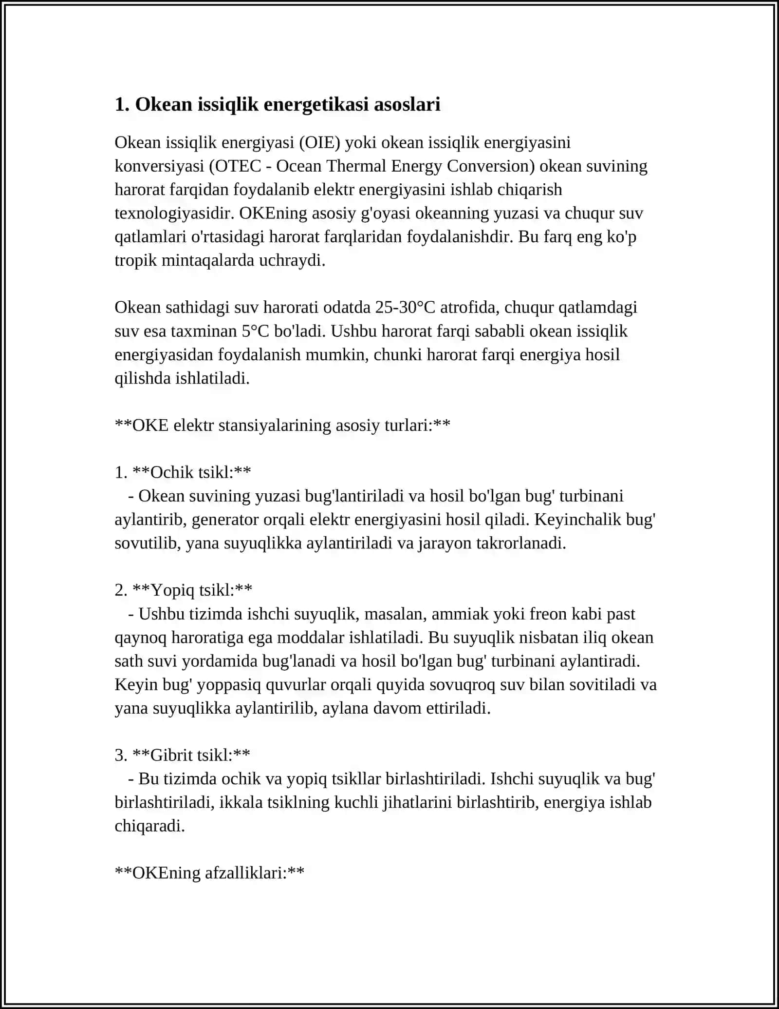 OKEAN ISSIQLIK ENERGIYSINING ISHLASH PRISPI 3
