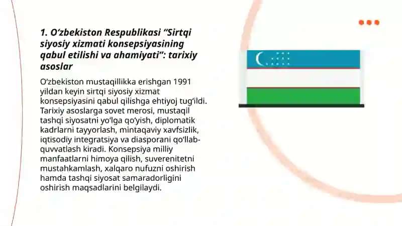 Oʻzbekiston Respublikasi “Sirtqi siyosiy xizmati konsepsiyasining qabul etilishi va ahamiyati”: tarixiy asoslar 3
