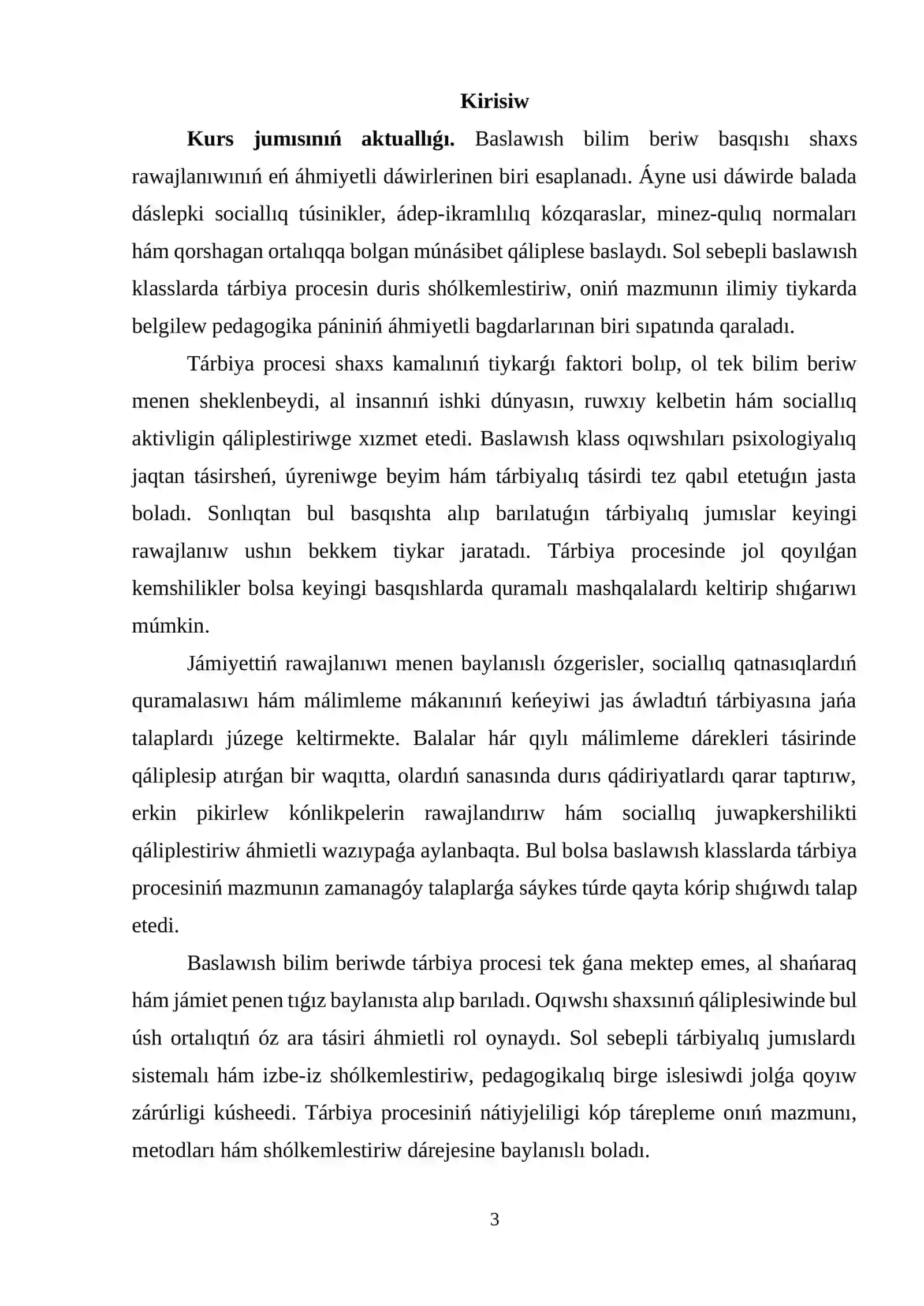 Baslawısh klaslarda tárbiya procesiniń mánisi hám mazmunı 3