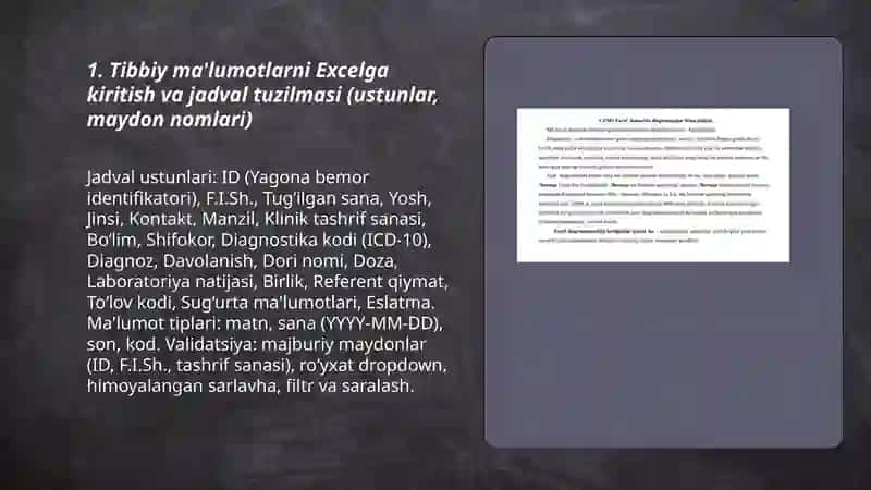 MS Excel dasturida tibbiy ma'lumotlar bilan ishlash 3