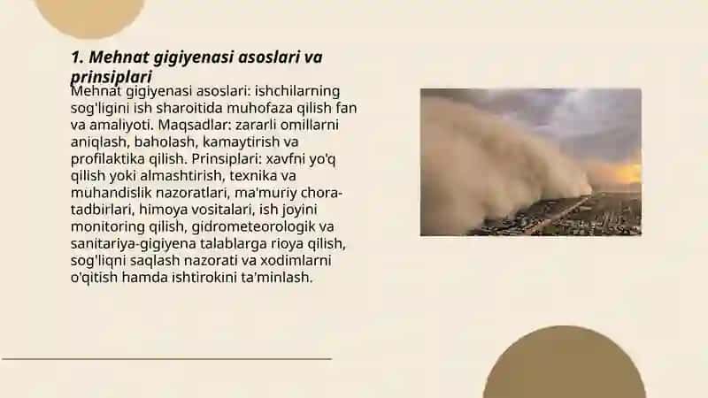 Mehnat gigiyenasi.Sanoat zararliklari. Sanoat changlari, chang patalogiyasi. Ishlab chiqarish, shovqin va tebranishlar kasalliklari kelib chiqishi va profilaktikasi 3