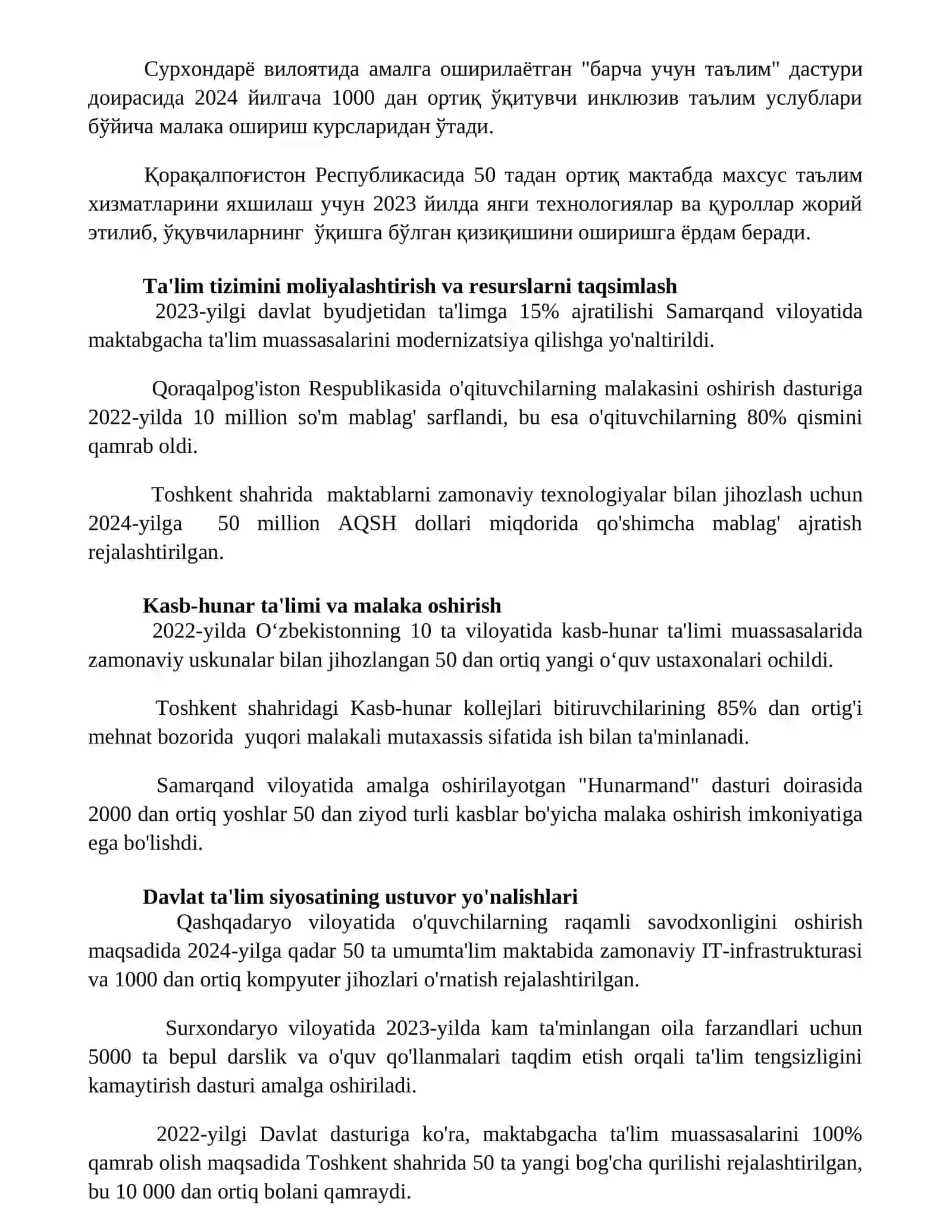 Ta'lim sohasidagi davlat siyosatining ustuvor yonalishlar 3
