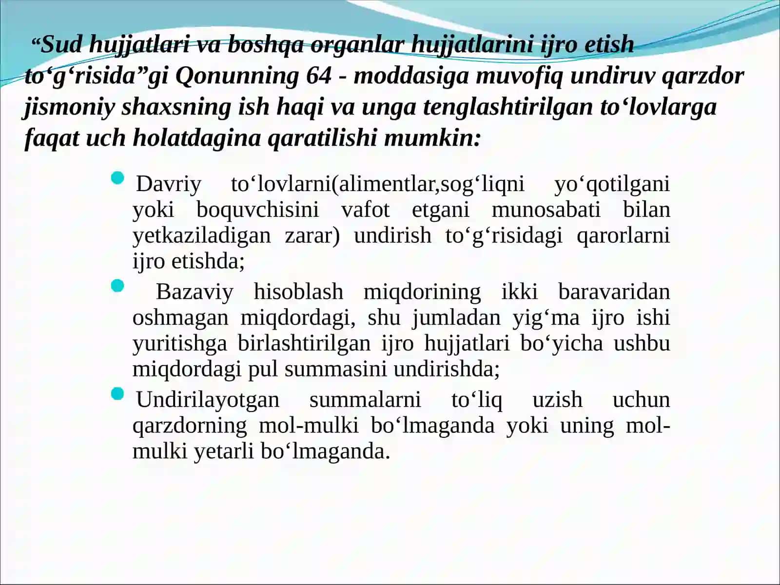 Undiruv Qarzning ish haqiga tenglashtirilgan tolavlarga nisbatan 3