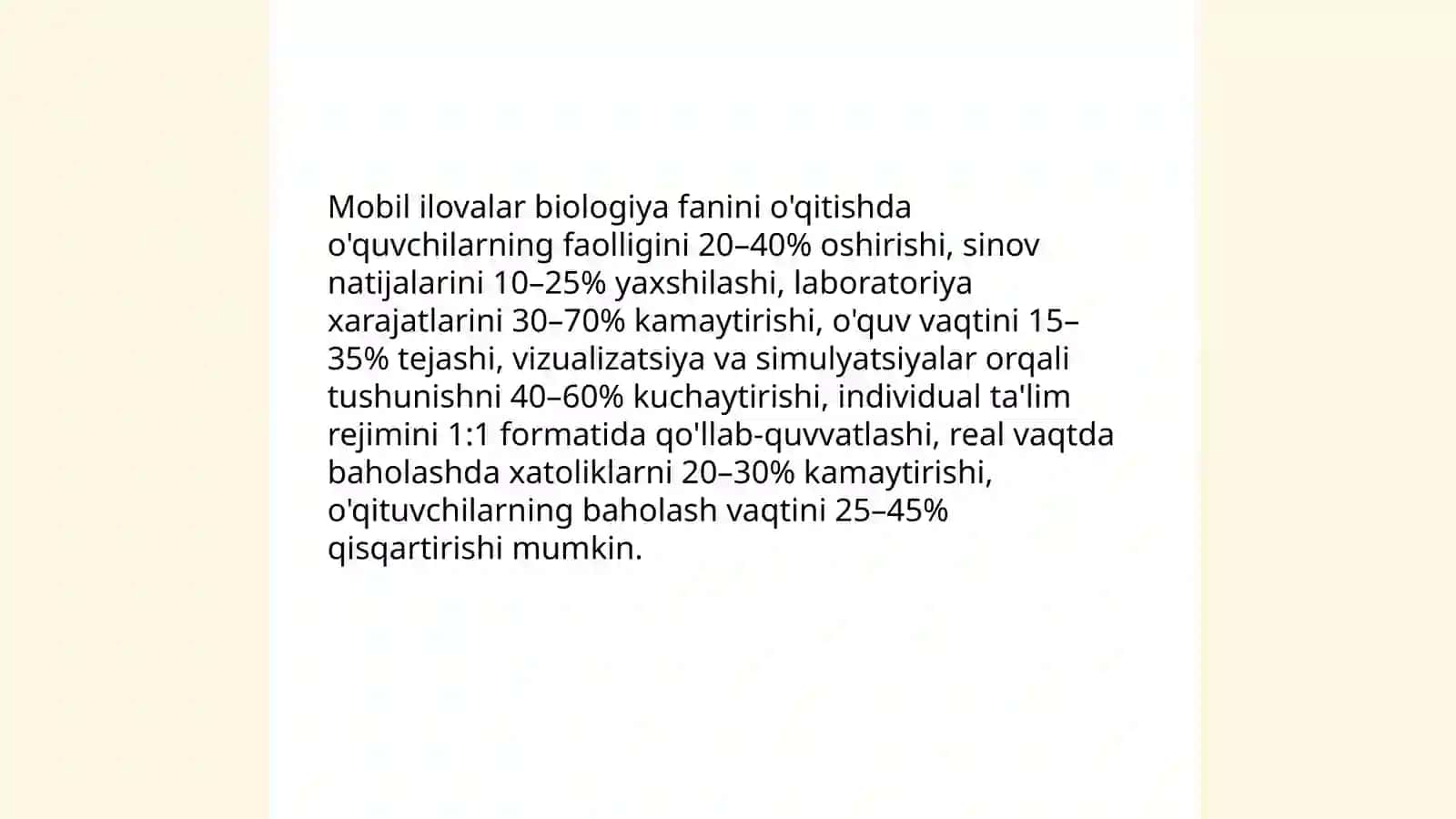 Mobil ilovalar biologiya fanini o'qitishda o'quvchilarning faolligini 3