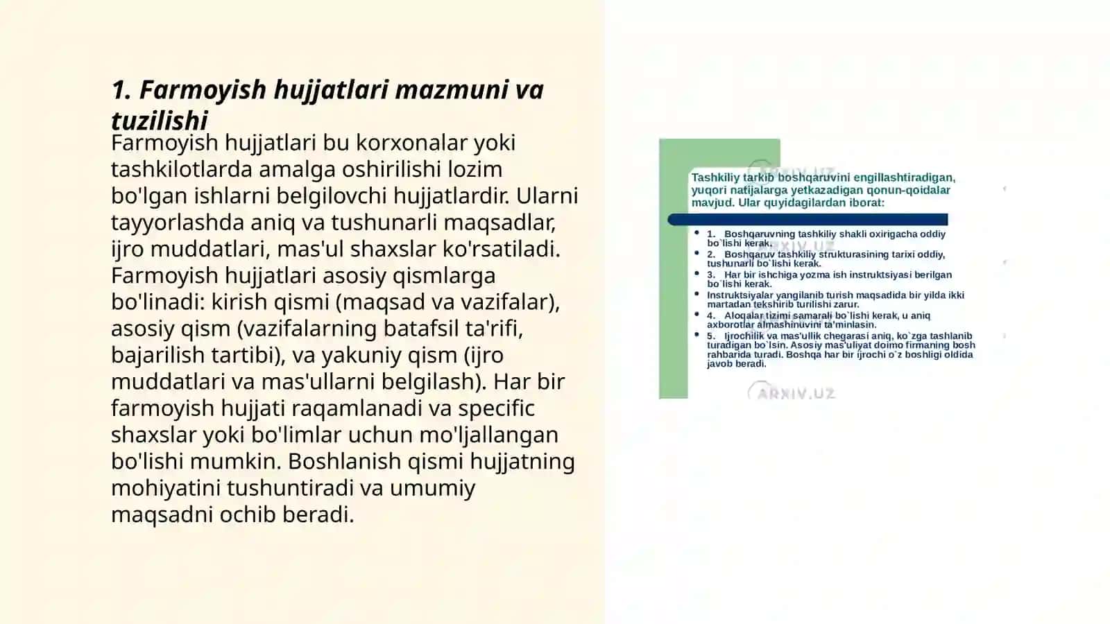 Farmoyish hujjatlaring yuritilishini organish 3