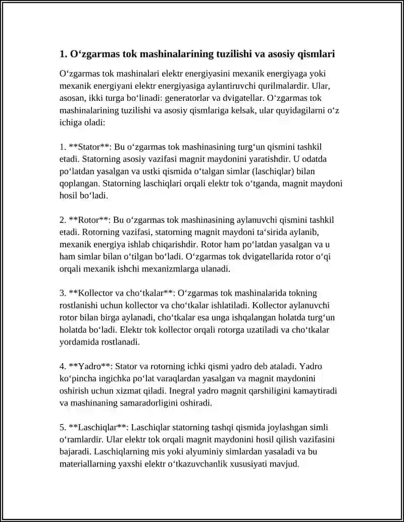 O‘ZGARMAS TOK ELEKTR MASHINALARI: GENERATOR VA DVIGATEL 3