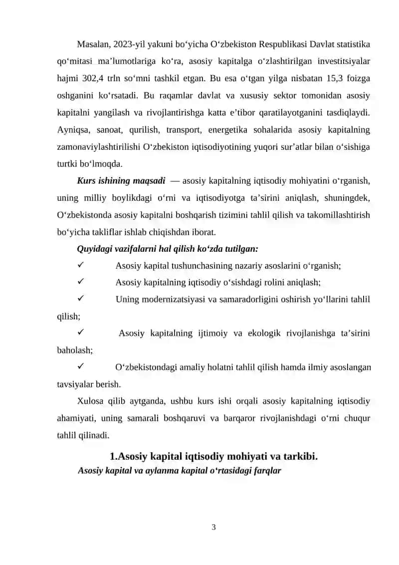 Asosiy kapital milliy boylikning eng muhim tarkibiy qismidir. 3