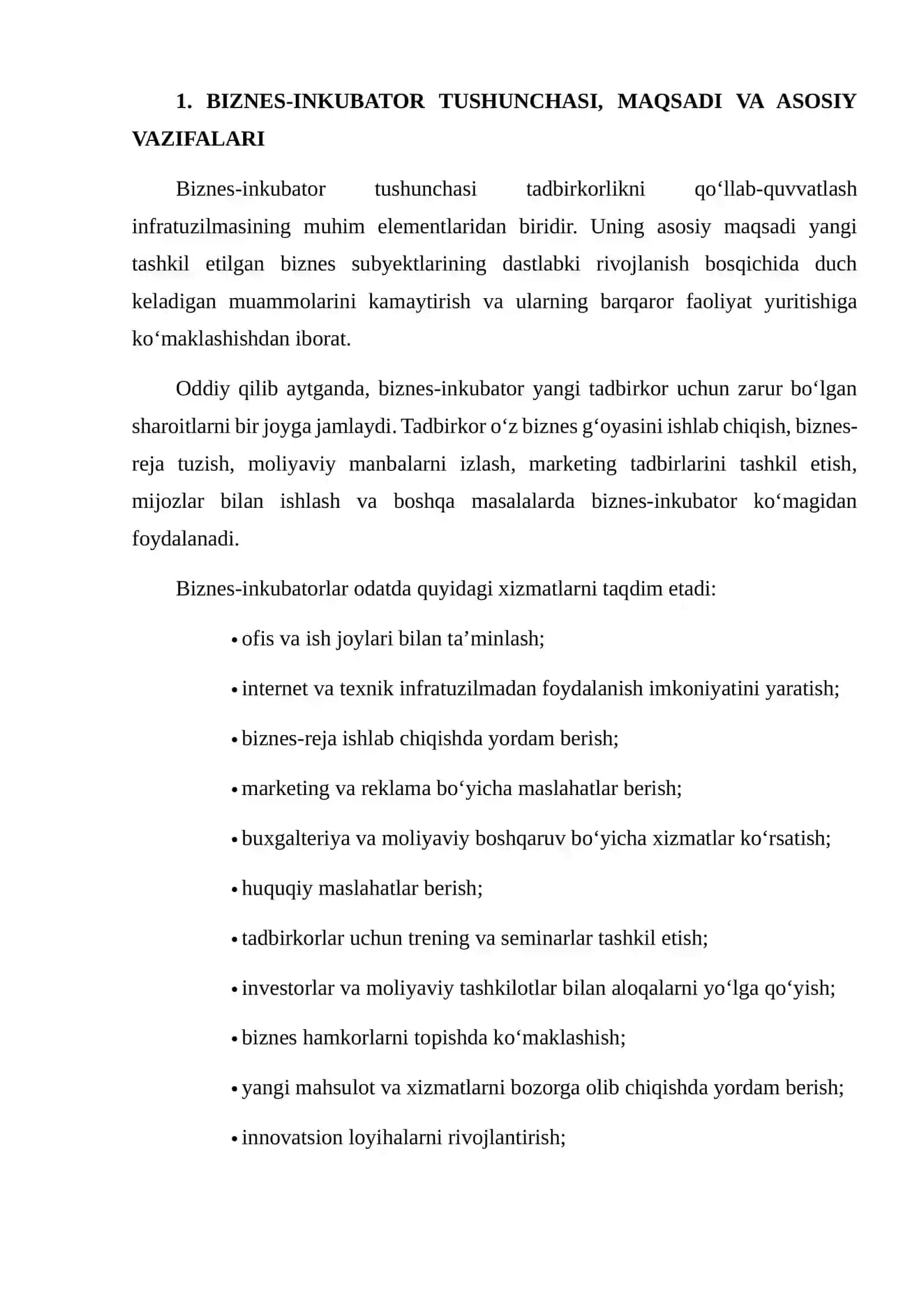 BIZNES-INKUBATORLAR FAOLIYATI SAMARADORLIGINI OSHIRISH 3