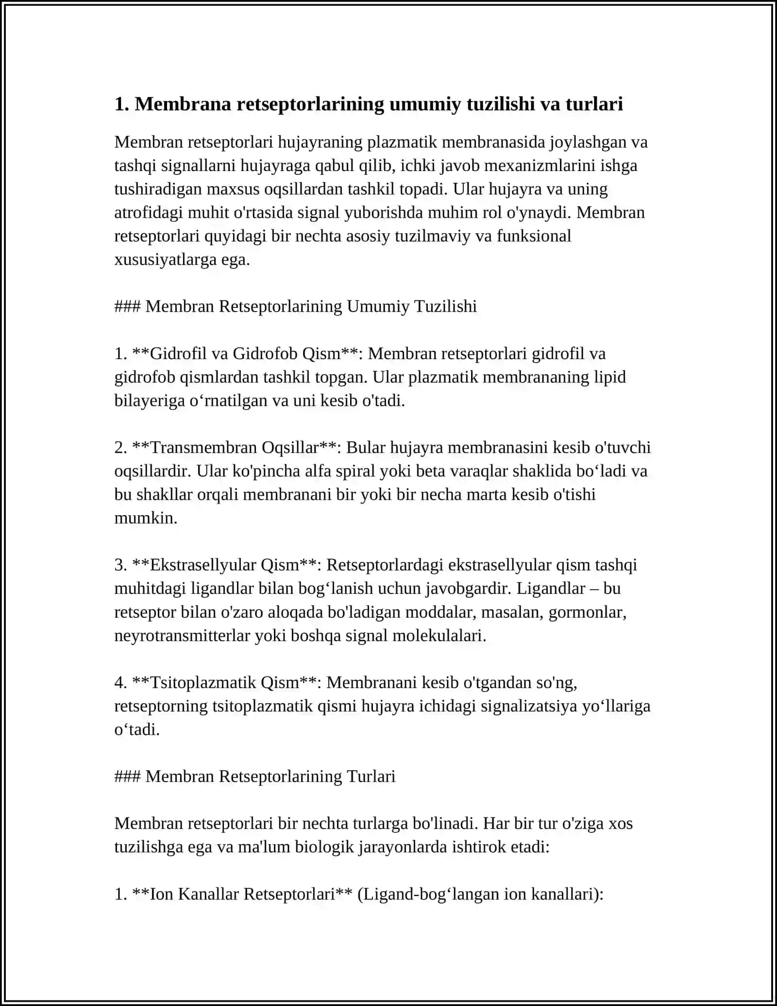 MEMBRANA RETSEPTORLARI. MEMBRANA ORQALI SIGNALLARNING OʻTKAZILISHI 3