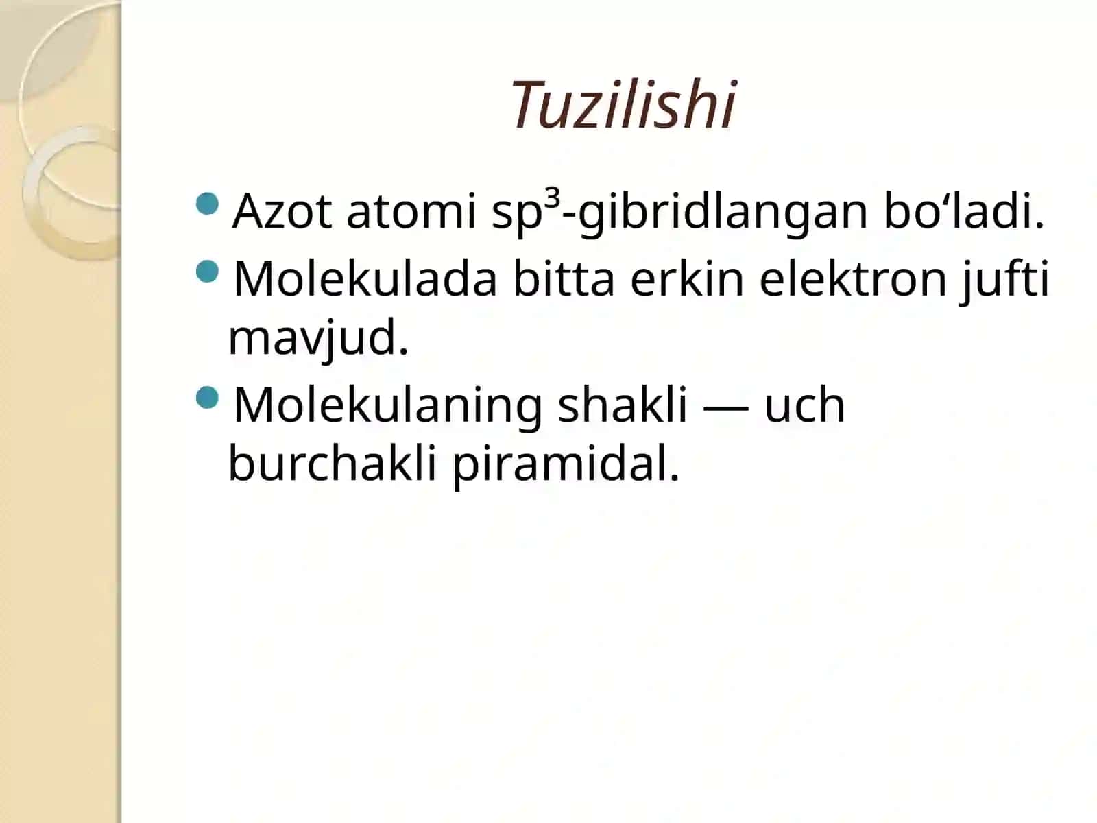 AminlarTuzilishi, klassifikatsiyasi, kimyoviy xossalari va tibbiyotda ishlatilishi 3