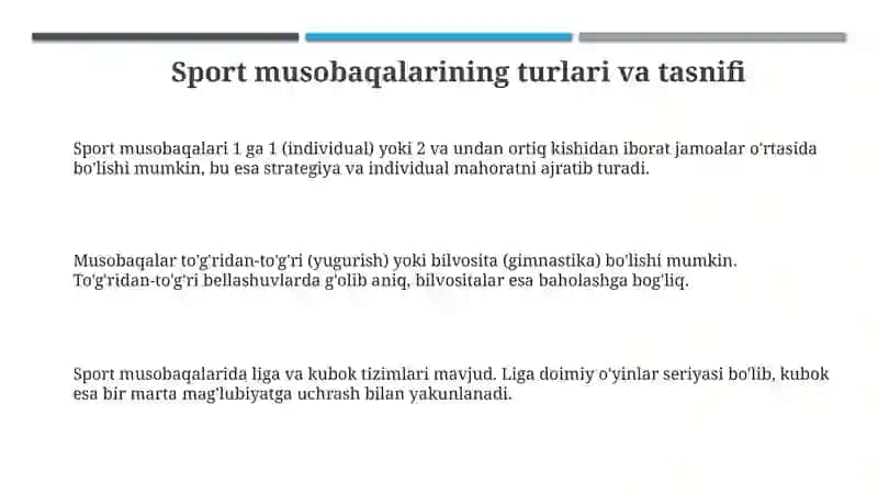 Sport musobaqalarini turlari va xususiyatlari 3