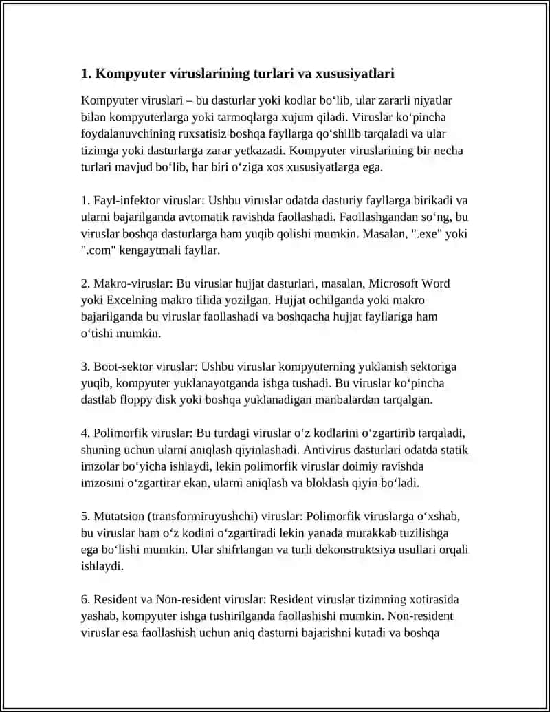KOMPYUTER VIRUSLARI. KOMPYUTER TARMOQLARIGA TAHDID,HUJUMLAR VA ULARNI BARTARAF ETISH YO'LLARI 3