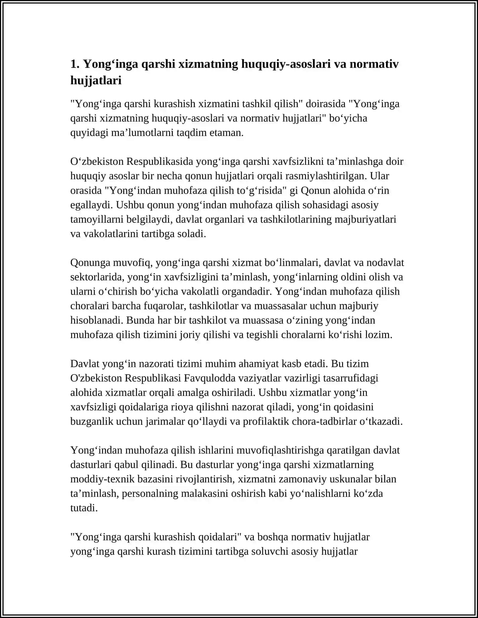 Yongʻinga qarshi kurashish xizmatini tashkil qilish 3