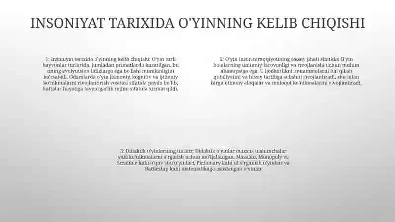O'yin Bola Faoliyatining Asosiy Turi 3
