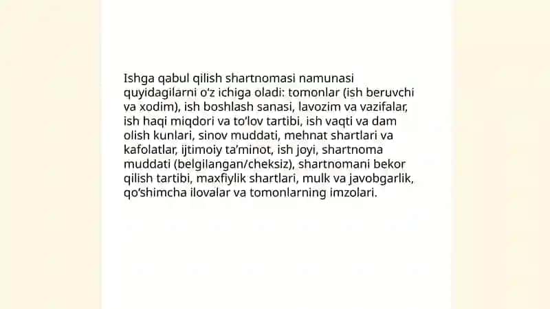 Ishga qabul qilish shartnomasi namunasi 3