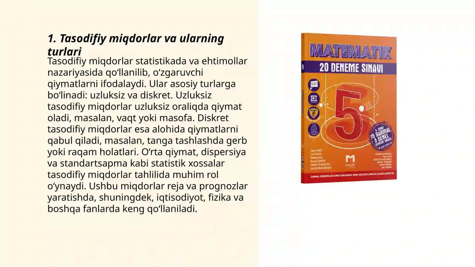 Tasodifiy miqdorning matematik kutilmasi, disperspyasi va ularning xossalari. Korrelyatsiya koeffitsenti va uning xossalari 3