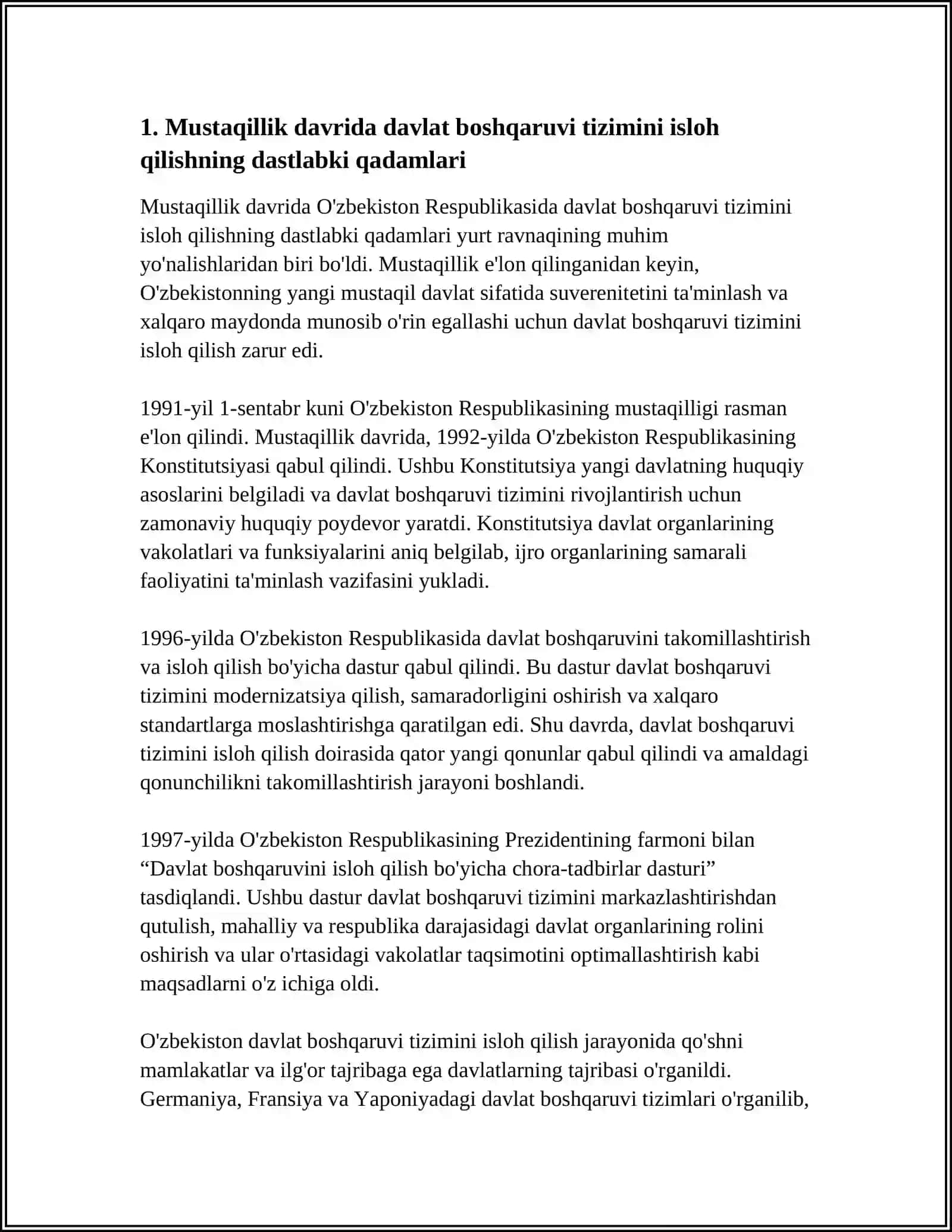 MUSTAQILLIK YILLARIDA DAVLAT BOSHQARUVI TIZIMIDA AMALGA OSHIRILGAN ISLOHOTLAR 3
