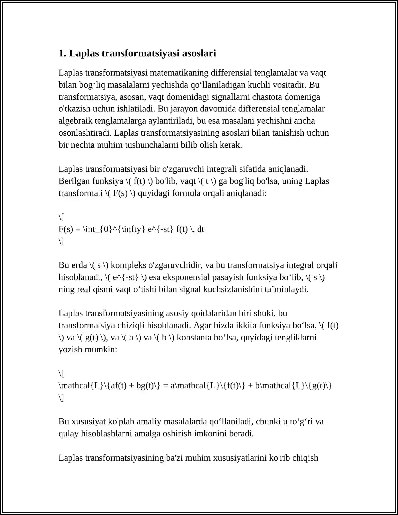 2-TARTIBLI DIFFERENSIAL TENGLAMA MASALASINI MATLABDA LAPLAS TRANSFORMATSIYASI YORDAMIDA YECHISH 3
