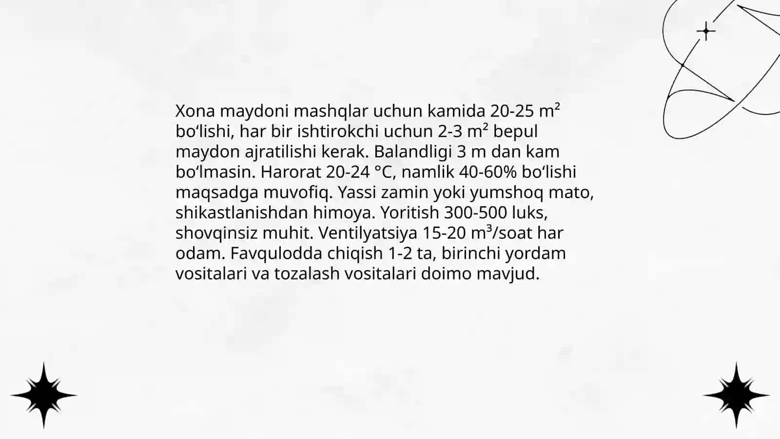 Psixogimnastik mashqlarni oʻtkazish shartlari 3