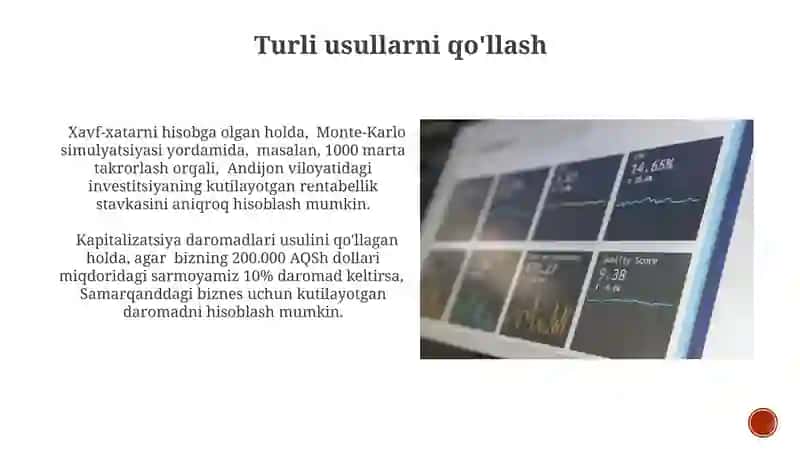 Investitsiyaning kutilgan daromad stavkasini hisoblang 3