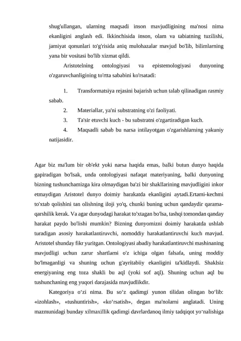 Aristotel, Forobiy va Kantning ontologiyasida kategoriyalar tasnifini qiyosiy tahlil etish va farqlarini aniqlash 3