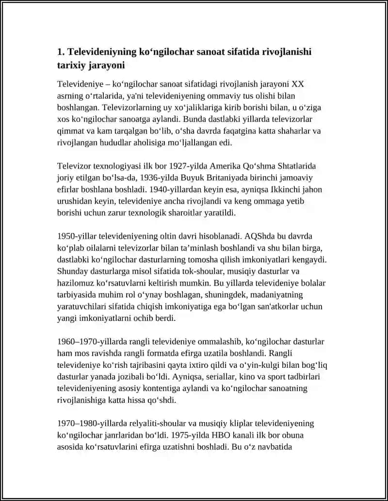 TELEVIDENIYE – KO‘NGILOCHAR SANOAT SIFATIDA 3