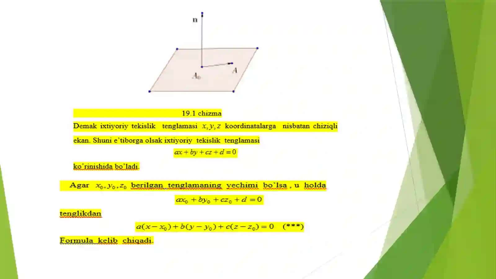 FAZODA TO’G’RI CHIZIQ VATEKISLIKTENGLAMALARI 3
