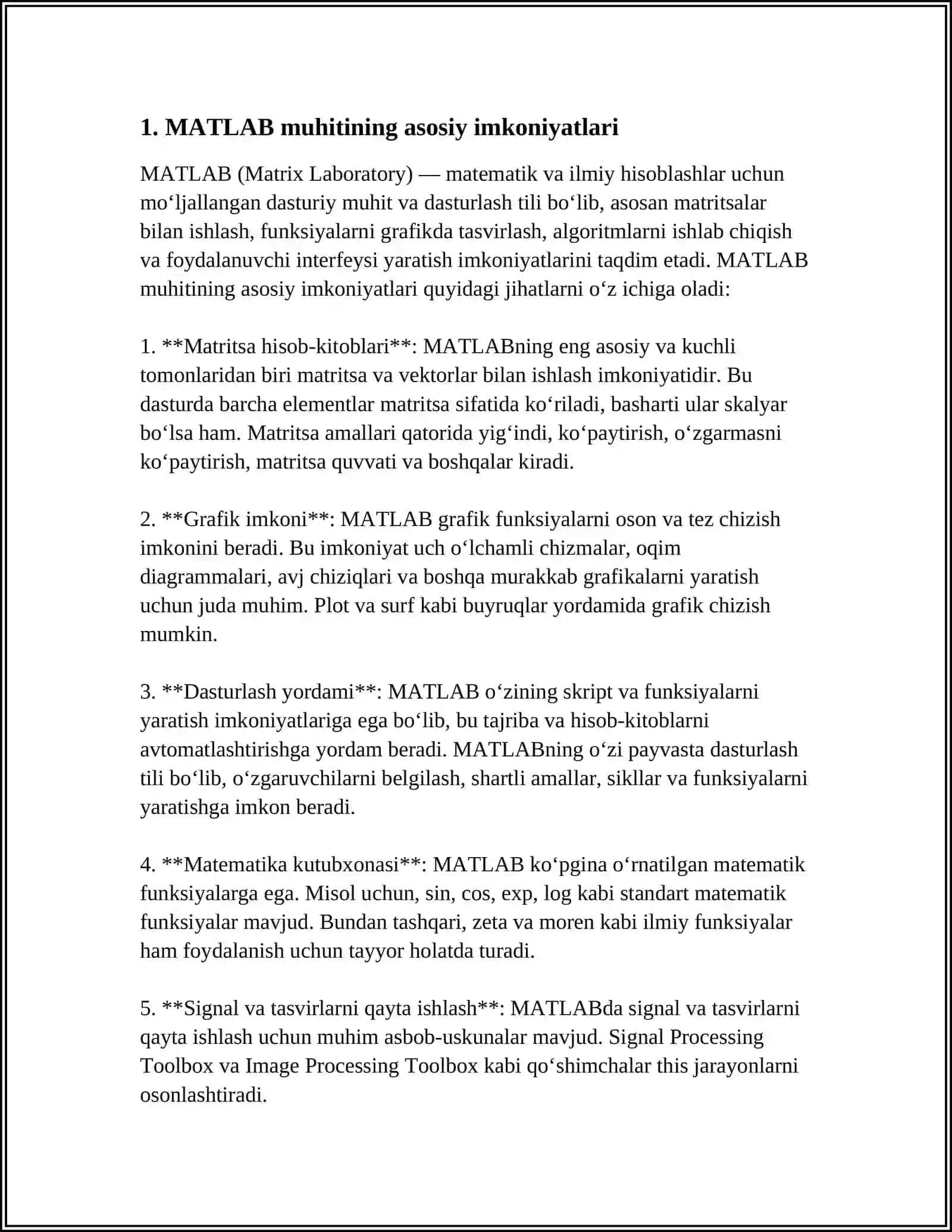 MATLAB SIMULYATSIYA MUHITI HAQIDA TUSHUNCHA BERING 3