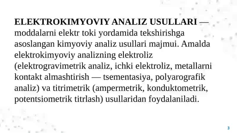 Analizning elektrokimyoviy usullariga doir misollar yechish.ELEKTROKIMYONING ASOSIY TUSHUNCHALARI. GALVANIKELEMENTLAR 3