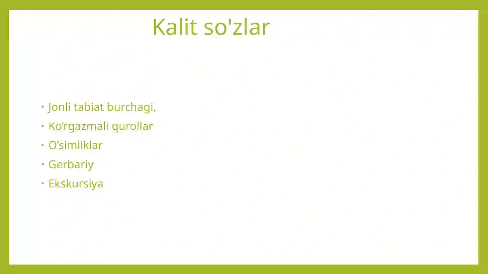 Jo’g’rofiyamaydonchasitiriktabiatburchagio’quvtajribauchastkasidadarso’tkazishmetodi.Kuzatishvatajribanitashkiletishusullarinio’rganish 3