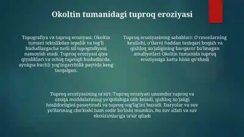 Oqoltin Tumani Tuproqlari Meliorativ Holati 3