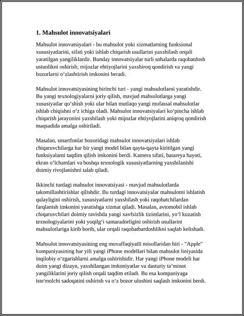 Mahsulot Innovatsiyalari 3