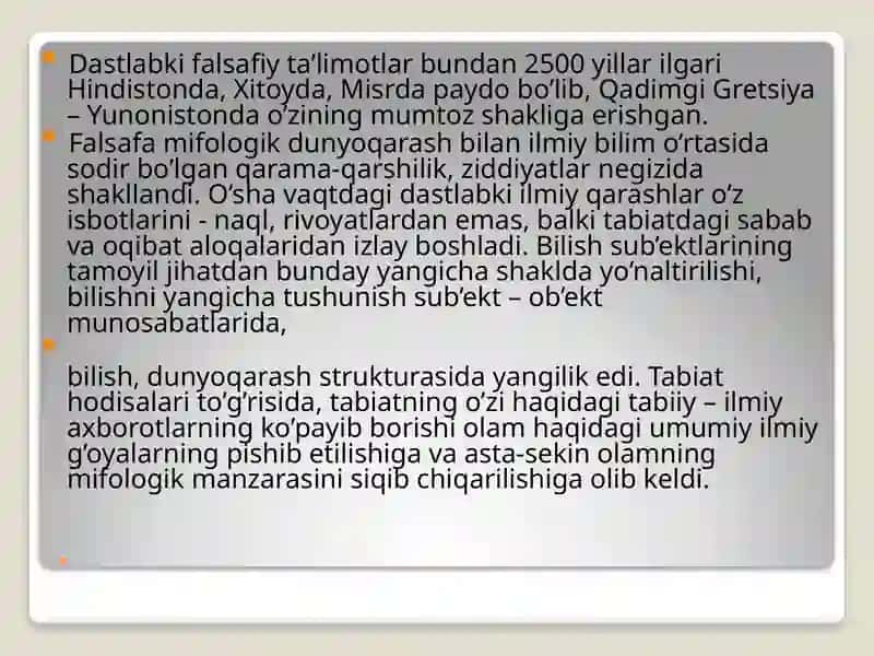 Falsafaning mohiyatiga oid sharq va g'arb mutafakkirlari ta'riflarini tasniflash 3