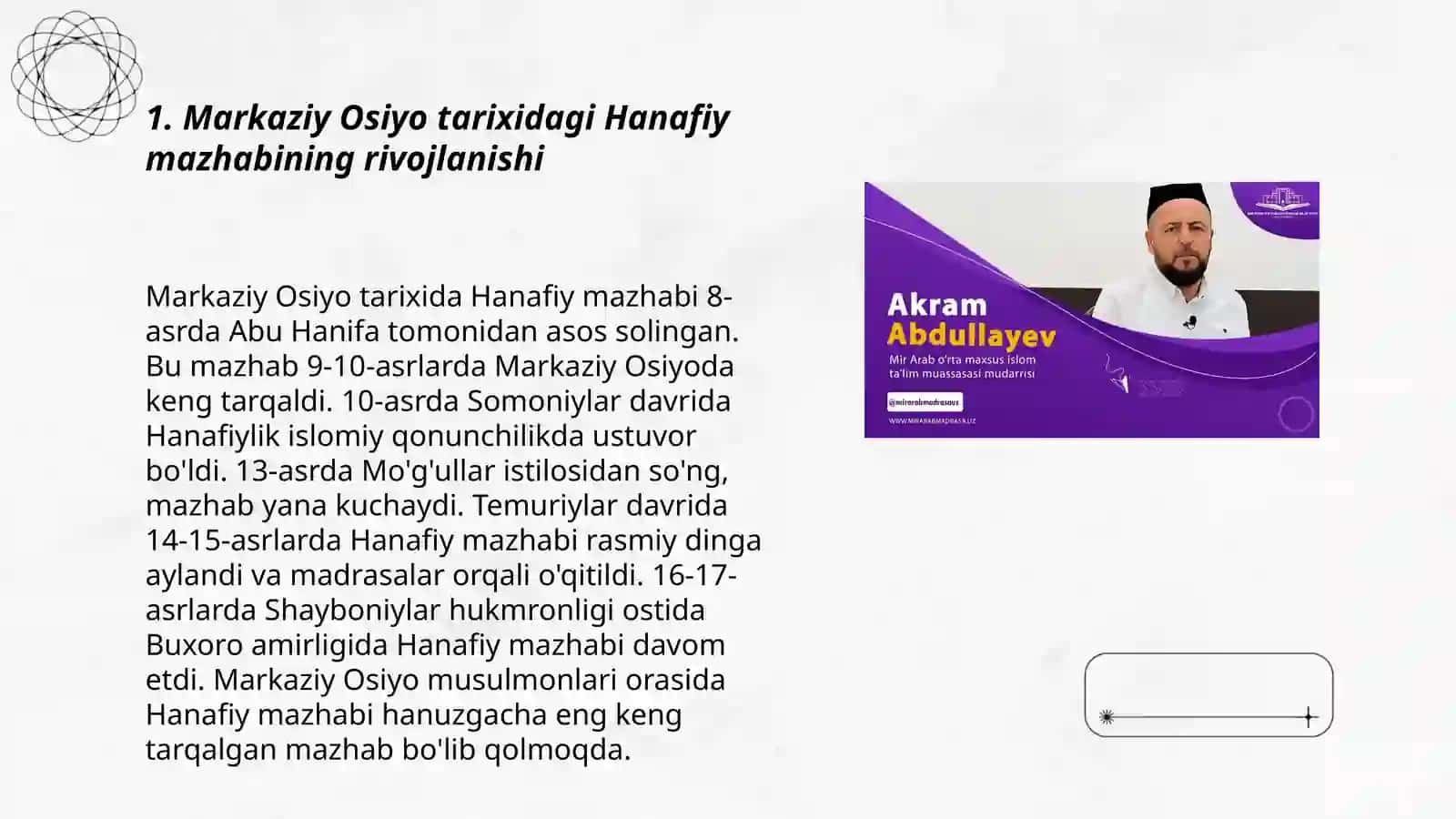 Hanafiy mazhabi rivojida Markaziy Osiyo faqihlarining roʻli va hissasi 3