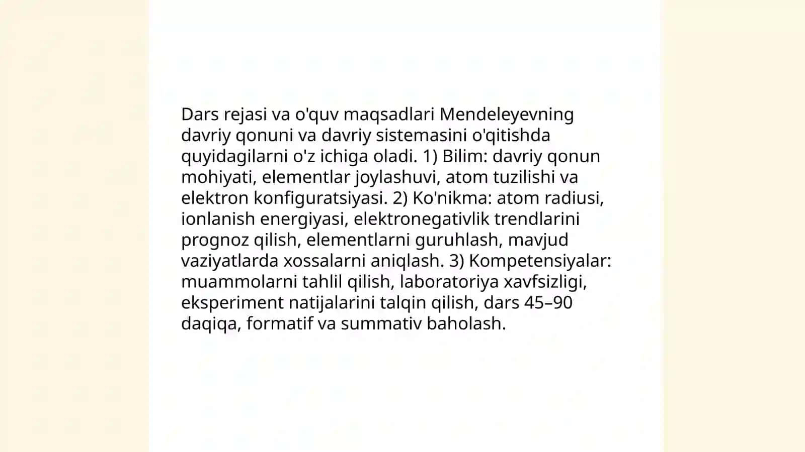 Kimyo kursida D.1. Mendeleyevning davriy qonuni va davriy sistemasini o'qitish metodikasi 3