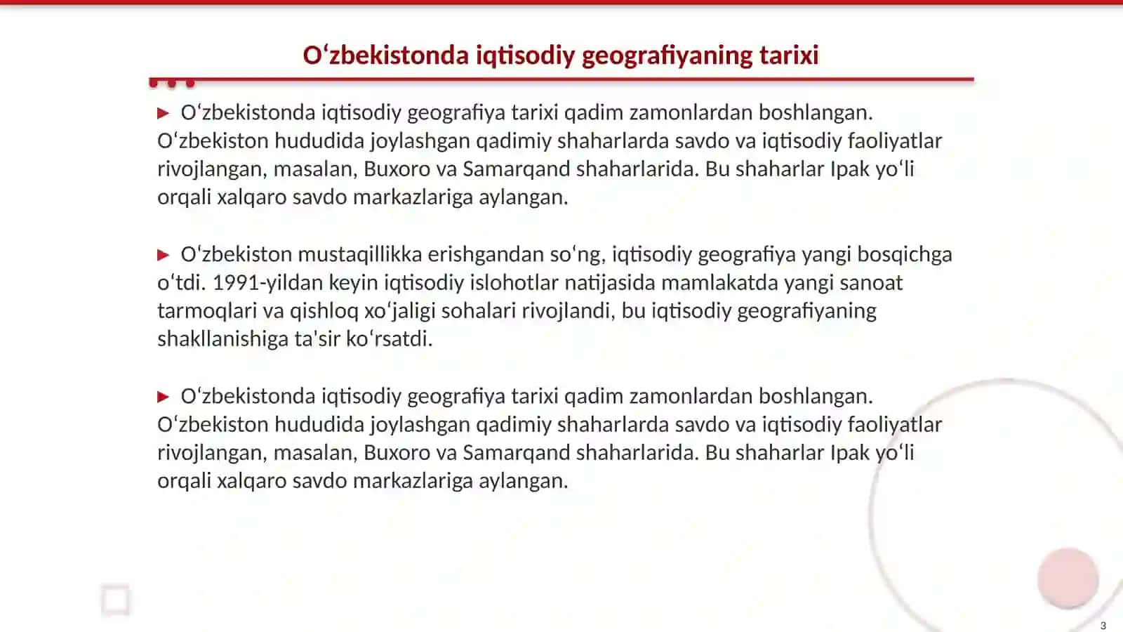 Oʻzbekistonda iqtisodiy va ijtimoiy geografiya rivojlanish xususiyatlari 3