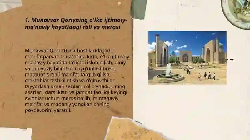 Munavvar Qoriyning o'lka ijtimoiy-ma'naviy hayotidagi roli va merosi 3