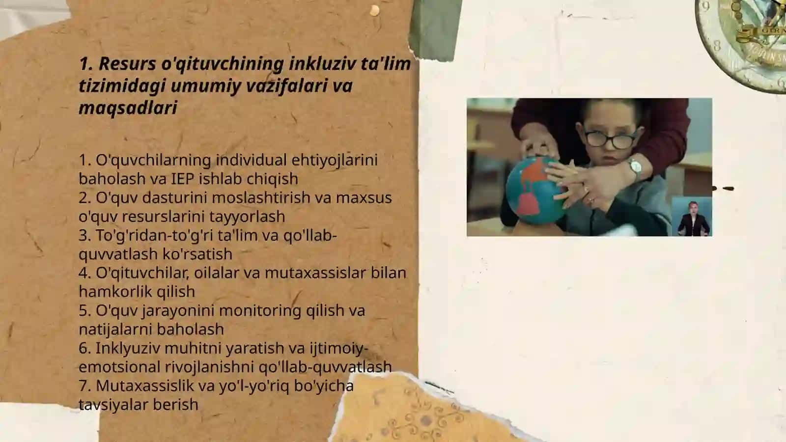 Inklyuziv talim tizimida faoliyat kursatuvchi recurs òqtuvchi vaijtimoiy pedagogni vazfalari va maqsadlari 3