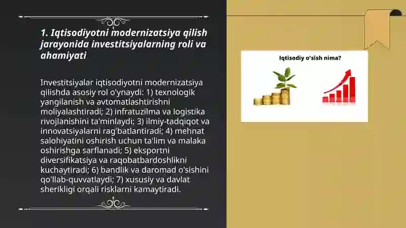 Iqtisodiyotni modernizatsiya qilish sharoitida investitsiyalar va ularning ahamiyati 3