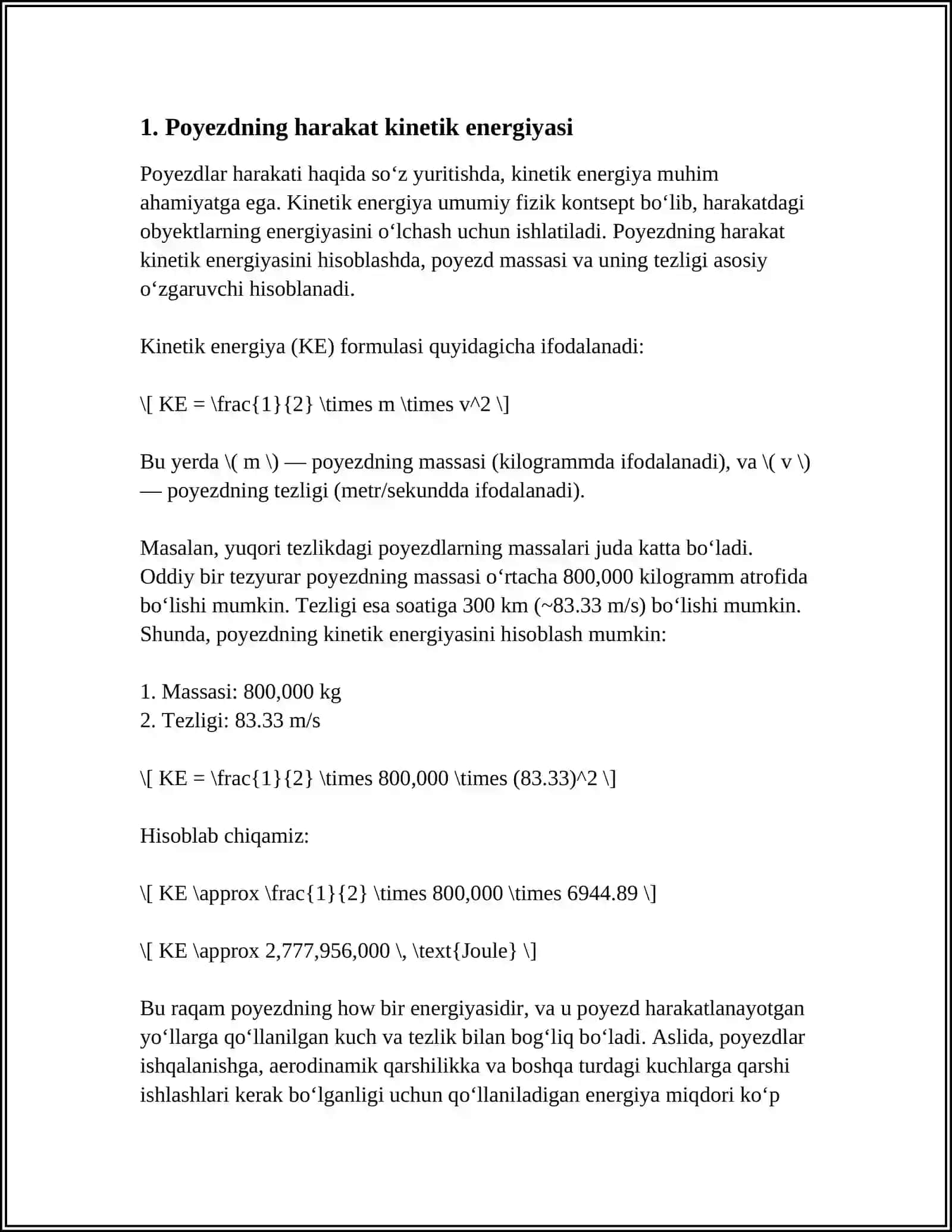 POYEZD HARAKATINING ENERGETIK KOʻRSATKICHLARI,POYEZDNING HARAKAT TEZLIGI,YURISH VAQTINI ANALITIK VA GRAFIK USULLARDA ANIQLASH 3