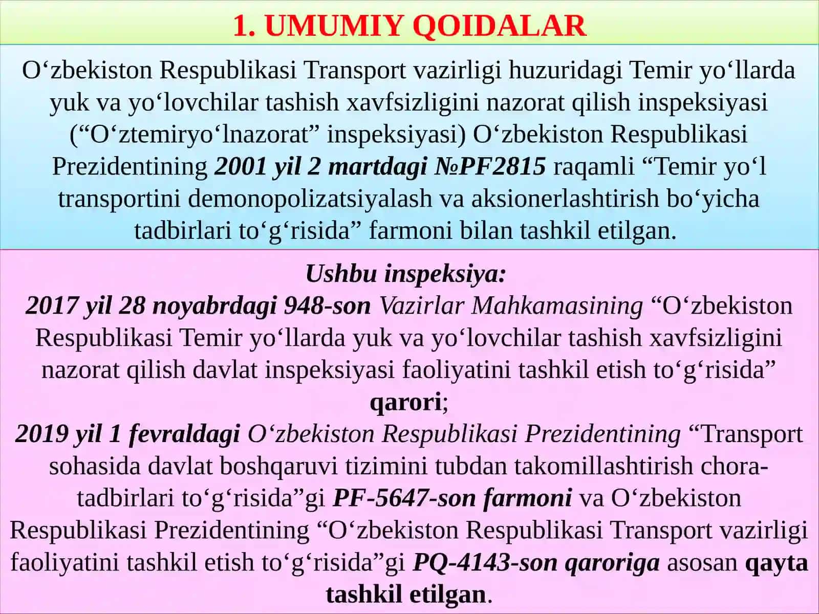 10-MA’RUZA“O‘ZTEMIRYO‘LNAZORAT” INSPEKSIYASINING TUZILMASI VA VAZIFASI 3
