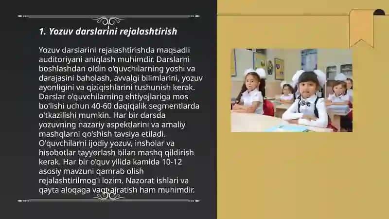 Savod oʻrgatishning asosiy davri yozuv darsi uchun metodik tavsiyalar ishlab chiqish 3