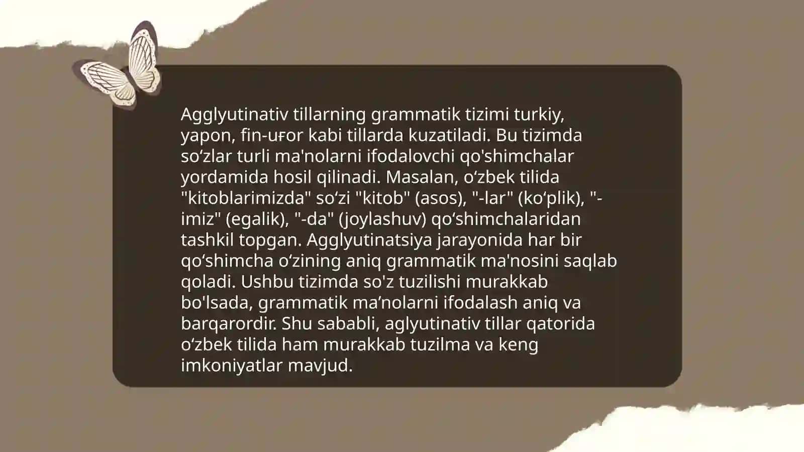 Agglyutinativ tillarning oʻziga xosliklari 3