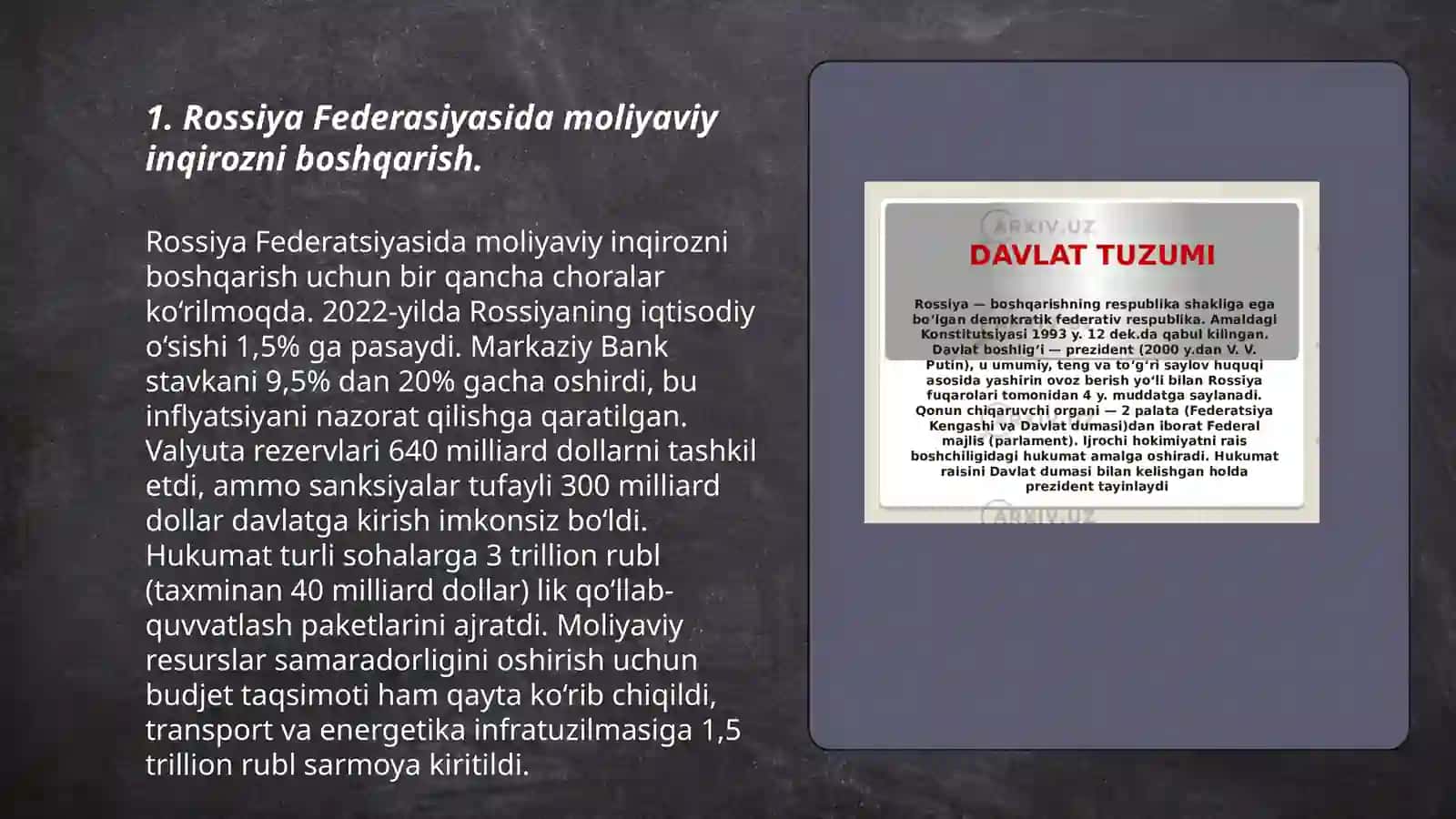 Rossiya federasiyasida inqirozga qarshi chora tadbirlar Sulaymanova 3