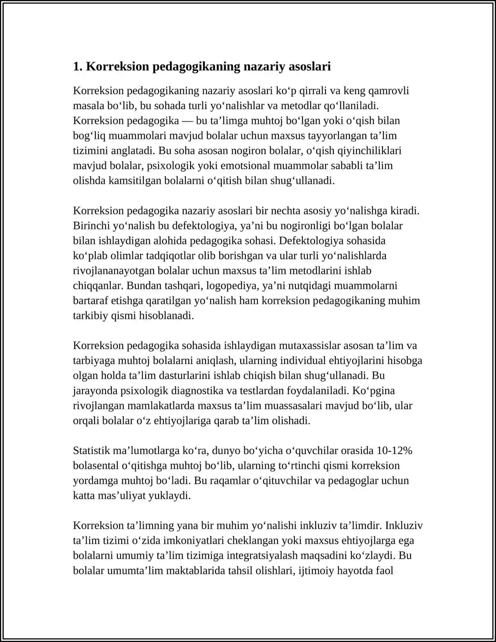 "KORREKSION PEDAGOGIKA VA INKLYUZIV TA'LIM ASOSLARI" 3
