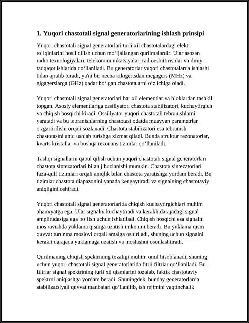 YUQORI VA PAST CHASTOTALI OʻLCHASH GENERATORLARI HAQIDA MAʼLUMOTLAR 3