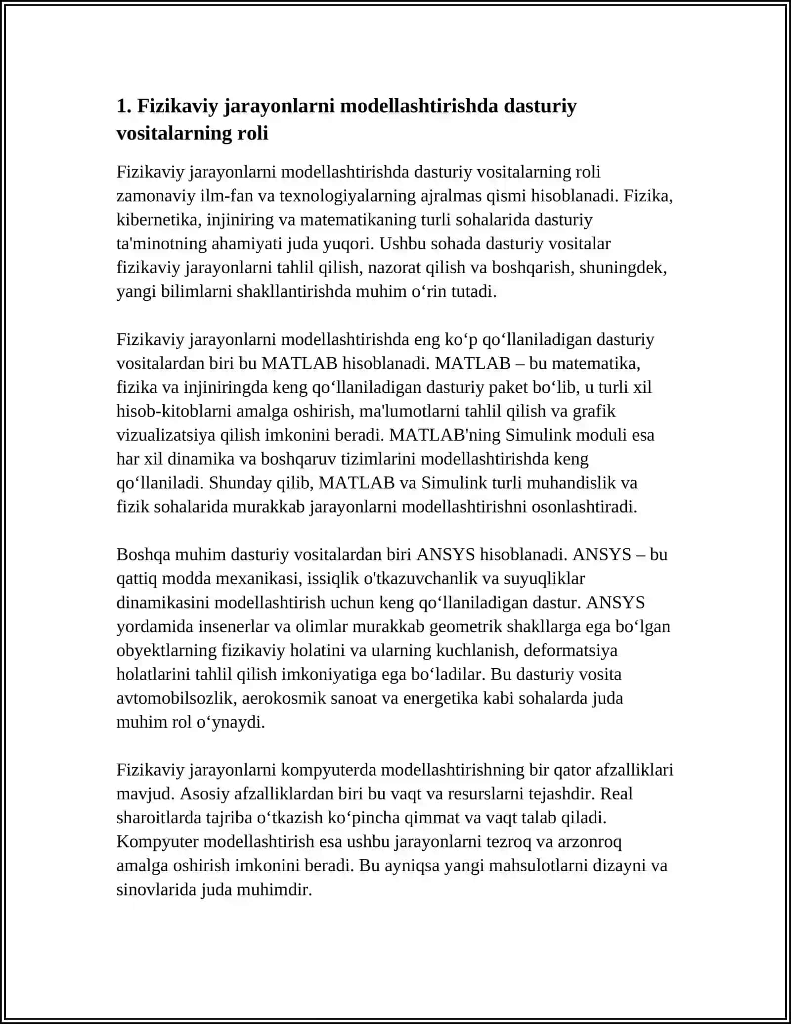FIZIKAVIY JARAYONLARNI MODELLASHTIRIB IMKONIYATINI BERUVCHI DASTURIY VOSITALAR ORQALI FIZIKAVIY JARAYONLARNI MODELLASHTIRISH 3